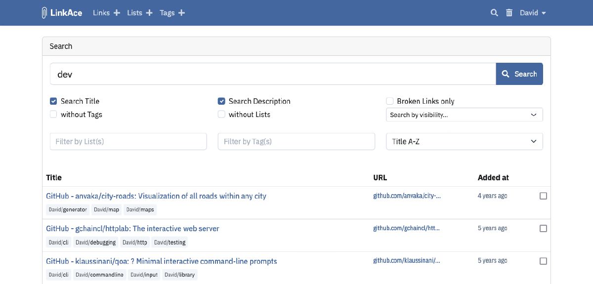 Preview of the search form with results